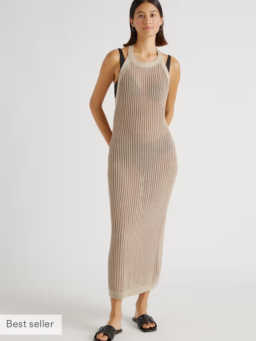 Quince 100% Organic Cotton Open-Knit Cover-Up Maxi Dress Small